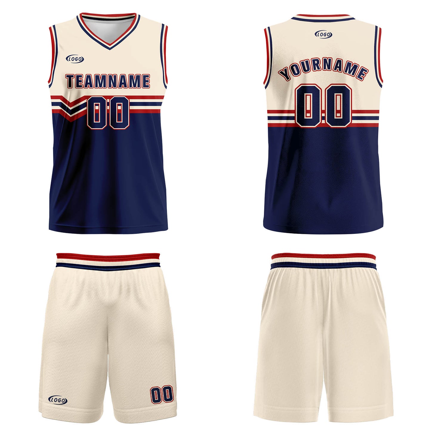 Custom Cream Blue Red Basketball Jersey Uniform Suit Printed Your Logo Name Number