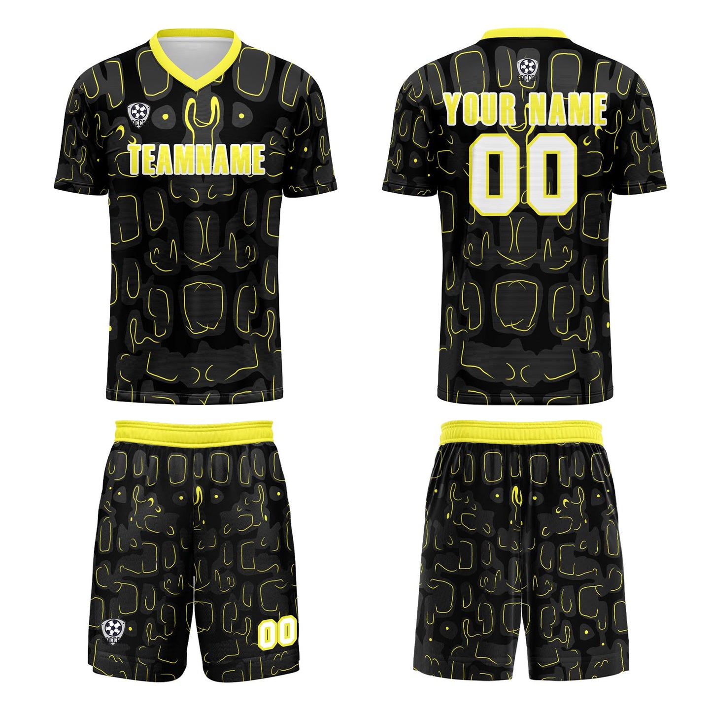 Custom Black Yellow Soccer Uniform Jersey Kids Adults Personalized Set Jersey Shirt