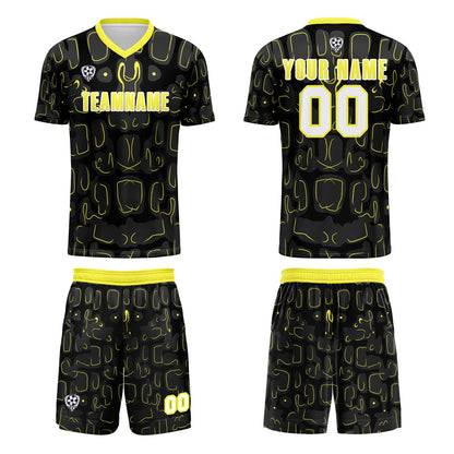 Custom Black Yellow Soccer Uniform Jersey Kids Adults Personalized Set Jersey Shirt