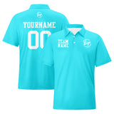Custom Cyan White Football Polo Shirts  Add Your Unique Logo/Name/Number