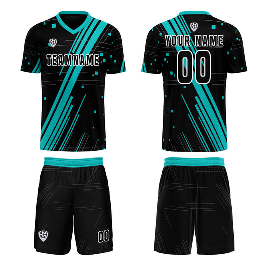 Custom Black Teal Uniform Jersey Kids Adults Personalized Set Jersey Shirt