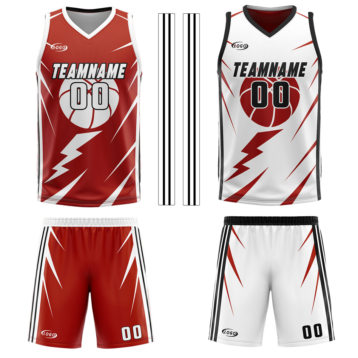 Custom Red White Reversible Basketball Suit for Adults and Kids Personalized Jersey