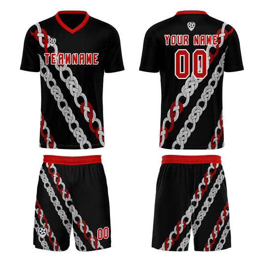 Custom Black Red Uniform Jersey Kids Adults Personalized Set Jersey Shirt