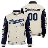 Custom Navy Cream Varsity Jackets for Men Women Youth Personalized Letterman Jackets
