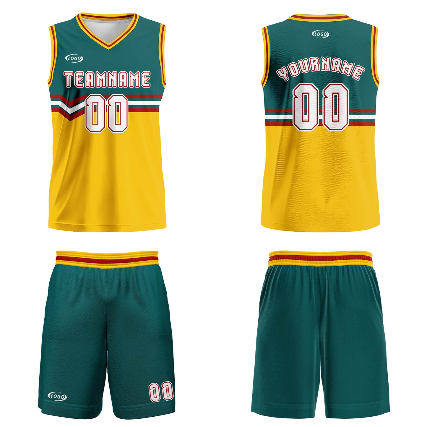 Custom Green Yellow White Red Basketball Jersey Uniform Suit Printed Your Logo Name Number