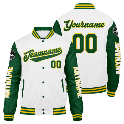 Custom Green Yellow White Varsity Jackets for Men Women Youth Personalized Letterman Jackets