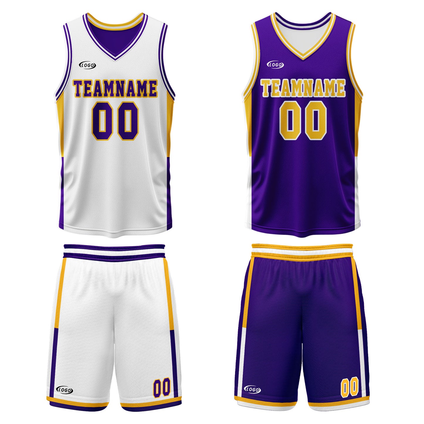 Custom White Purple Yellow Reversible Basketball Suit for Adults and Kids Personalized Jersey