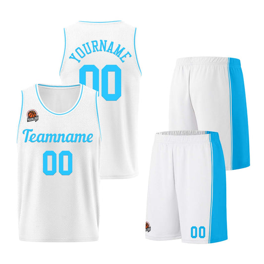 Custom White-Light Blue Basketball Jersey for Men Women Adult Youth Stitched Name Number Logo
