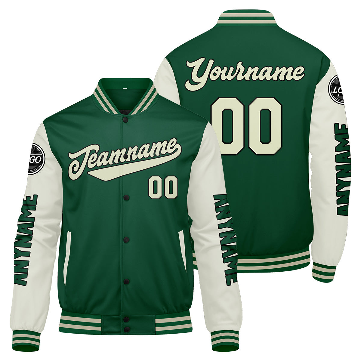 Custom Green Cream Varsity Jackets for Men Women Youth Personalized Letterman Jackets