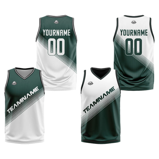 Custom Green White Reversible Basketball Suit for Adults and Kids Personalized Jersey