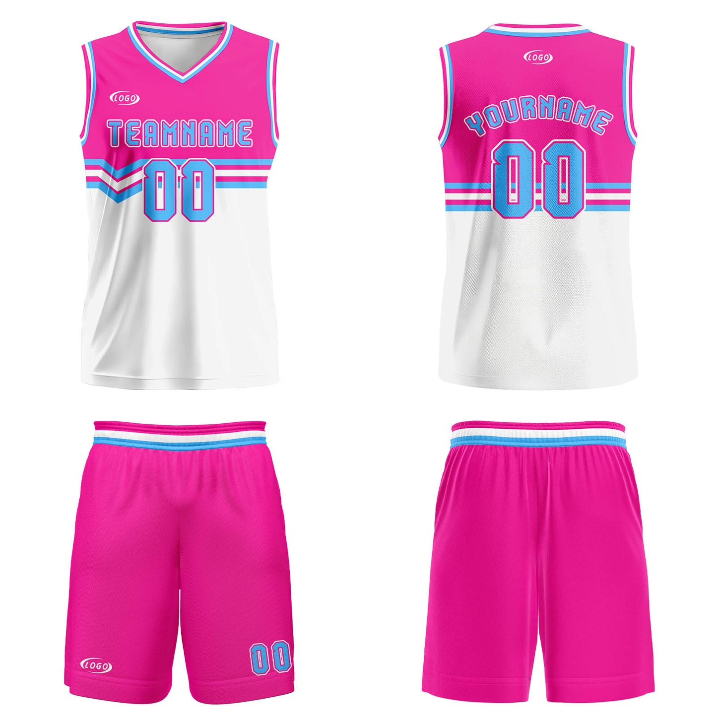 Custom Pink White Blue Basketball Jersey Uniform Suit Printed Your Logo Name Number