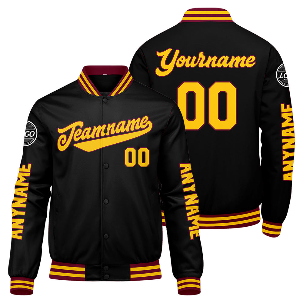 Custom Crimson Black Yellow Varsity Jackets for Men Women Youth Personalized Letterman Jackets