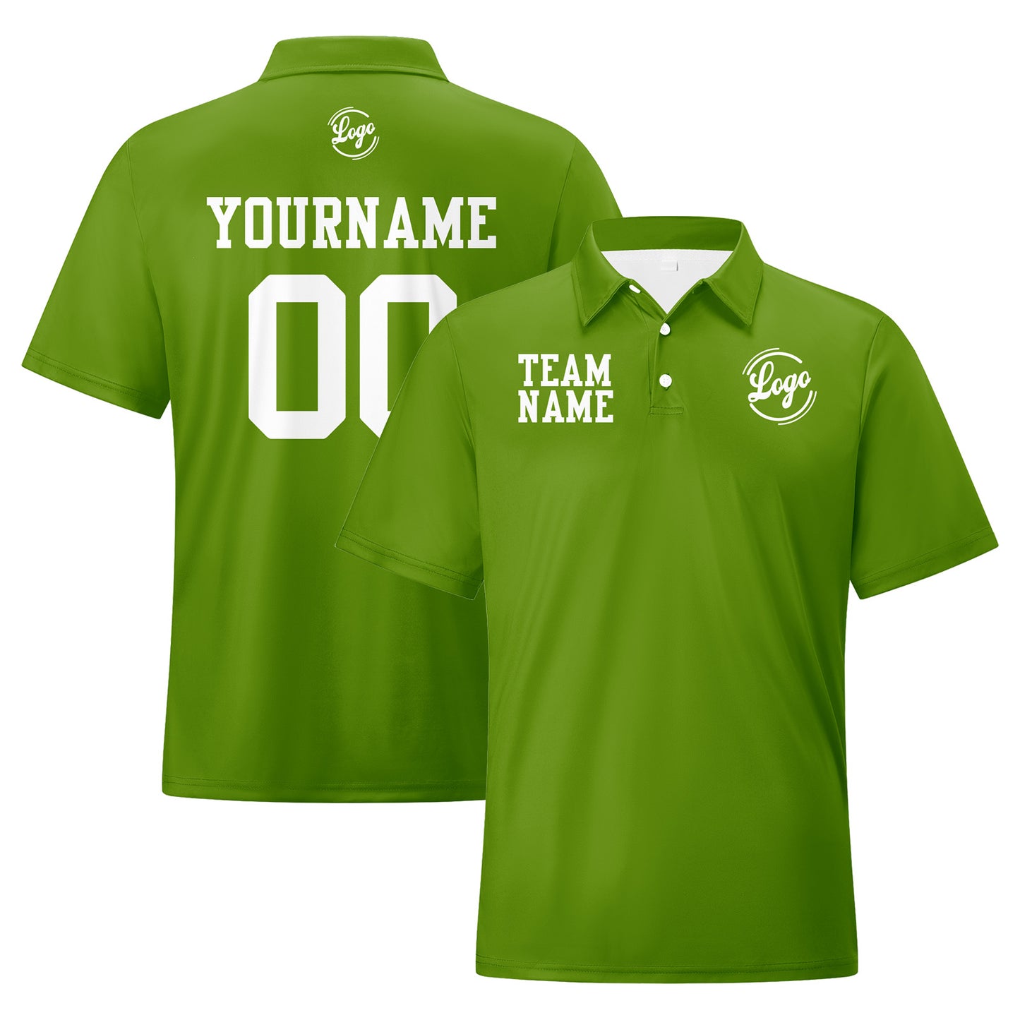 Custom Army Green White Football Polo Shirts  Add Your Unique Logo/Name/Number