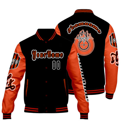 Custom Black Orange Letterman Varsity Jacket Personalized Embroidery Printing