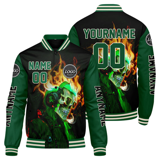 Custom Green Black Varsity Jackets for Men Women Youth Personalized Letterman Jackets