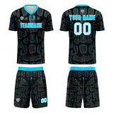 Custom Black Blue Cyan Soccer Uniform Jersey Kids Adults Personalized Set Jersey Shirt