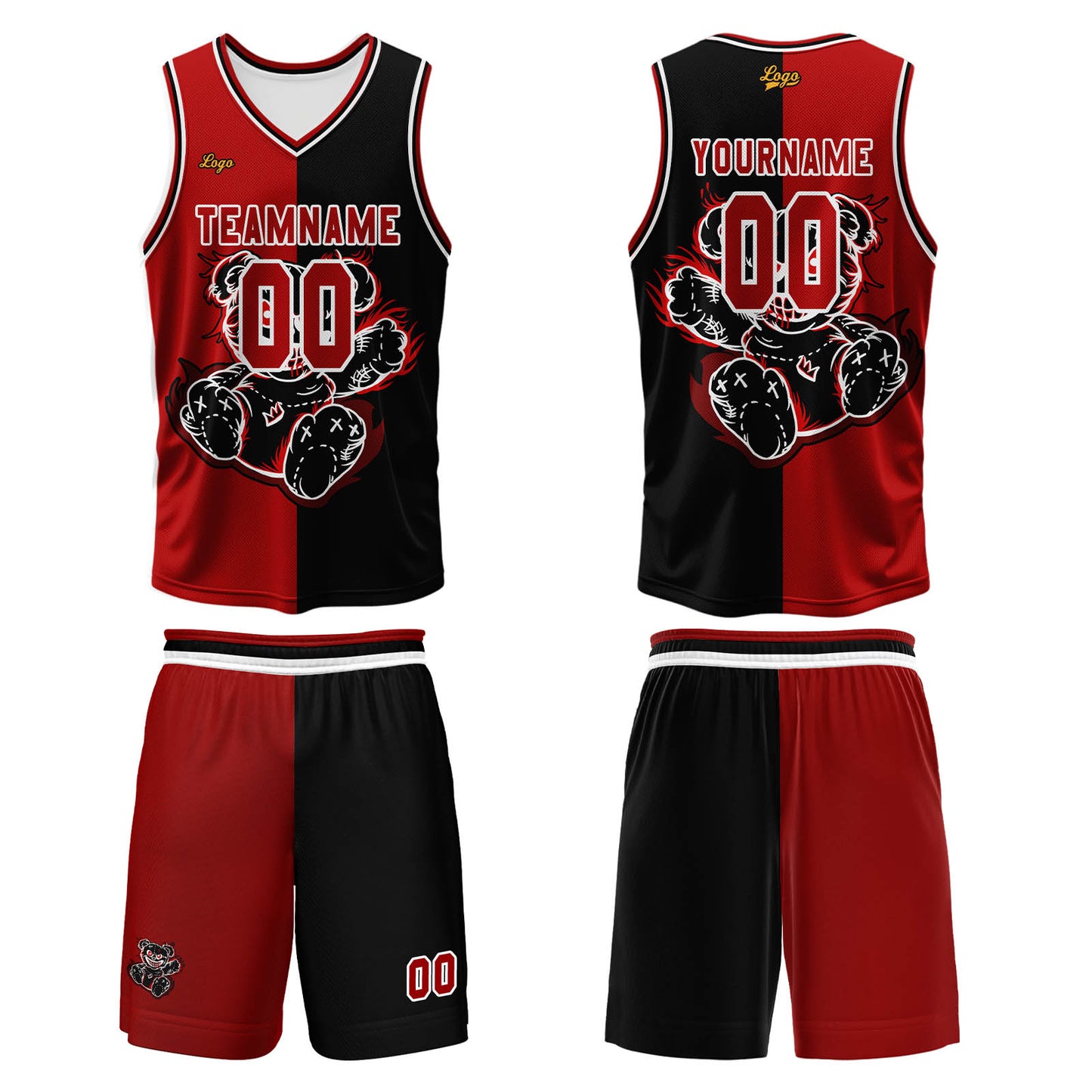 Custom Red Black Basketball Jersey Uniform Suit Printed Your Logo Name Number