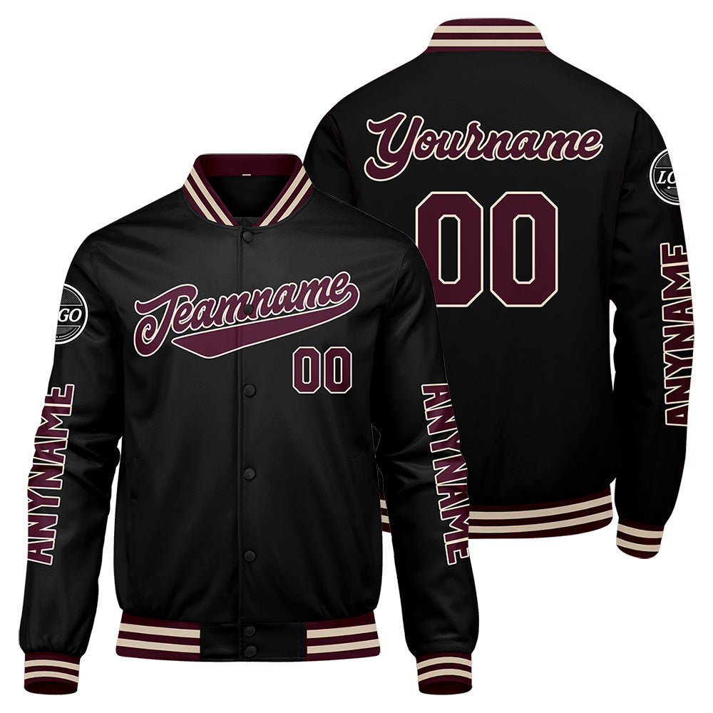 Custom Marroon Black Varsity Jackets for Men Women Youth Personalized Letterman Jackets