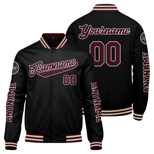 Custom Marroon Black Varsity Jackets for Men Women Youth Personalized Letterman Jackets