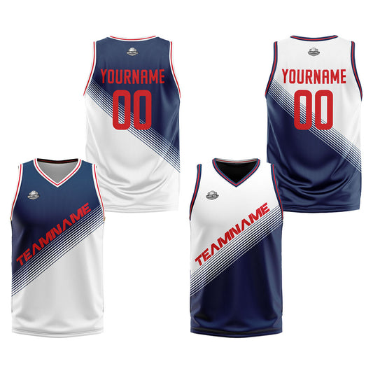 Custom Navy White Reversible Basketball Suit for Adults and Kids Personalized Jersey