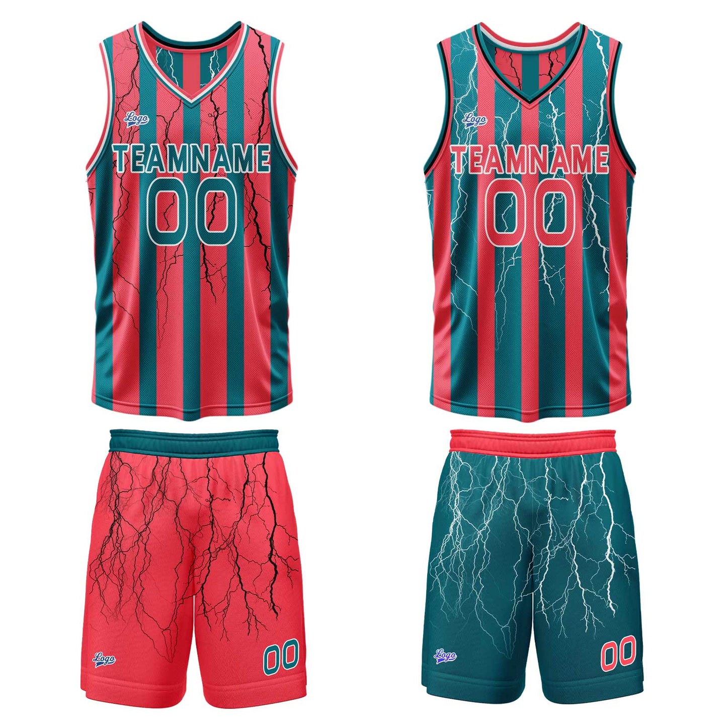 Custom Red Midnight Green Reversible Basketball Suit for Adults and Kids Personalized Jersey