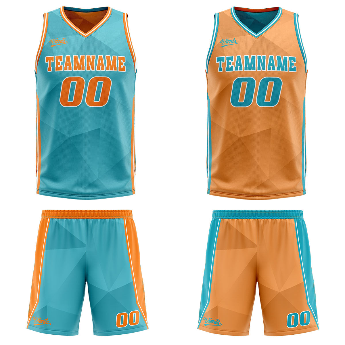 Custom Cyan Orange Reversible Basketball Suit for Adults and Kids Personalized Jersey