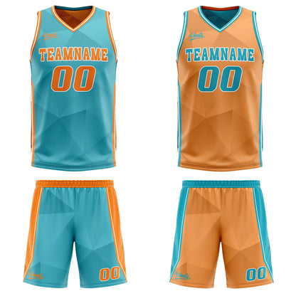 Custom Cyan Orange Reversible Basketball Suit for Adults and Kids Personalized Jersey