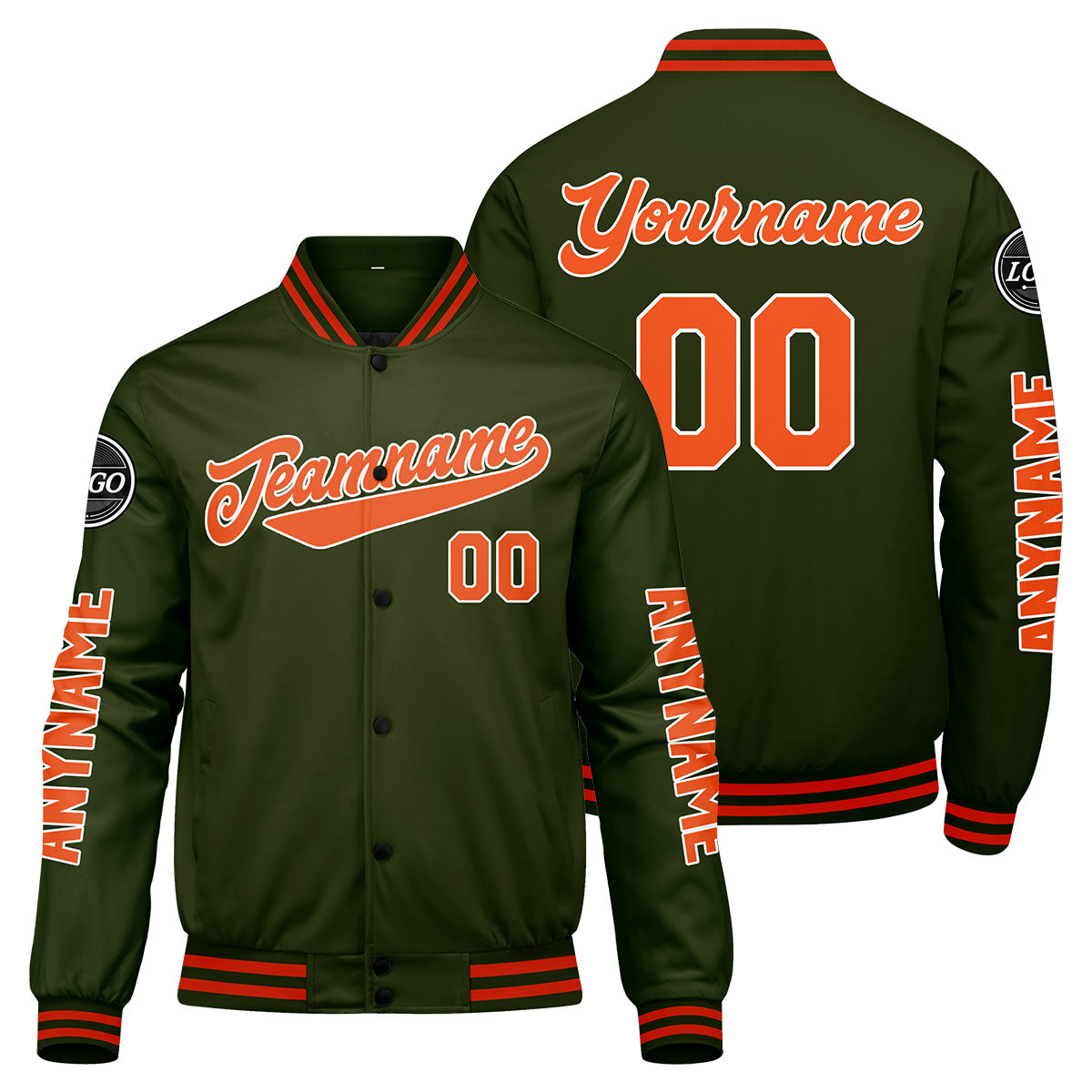 Custom Olive Green Orange Varsity Jackets for Men Women Youth Personalized Letterman Jackets
