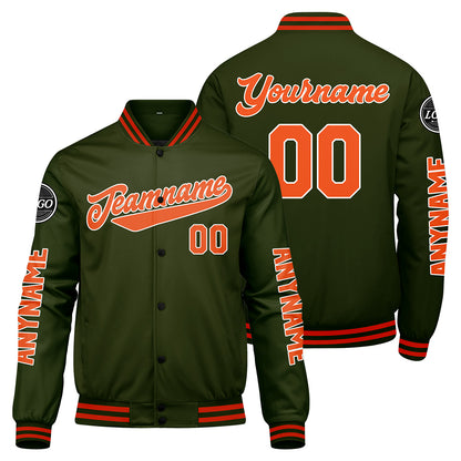 Custom Olive Green Orange Varsity Jackets for Men Women Youth Personalized Letterman Jackets