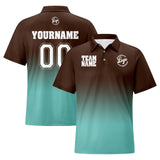 Custom Brown Cyan Football Gradient Polo Shirts  Add Your Unique Logo/Name/Number