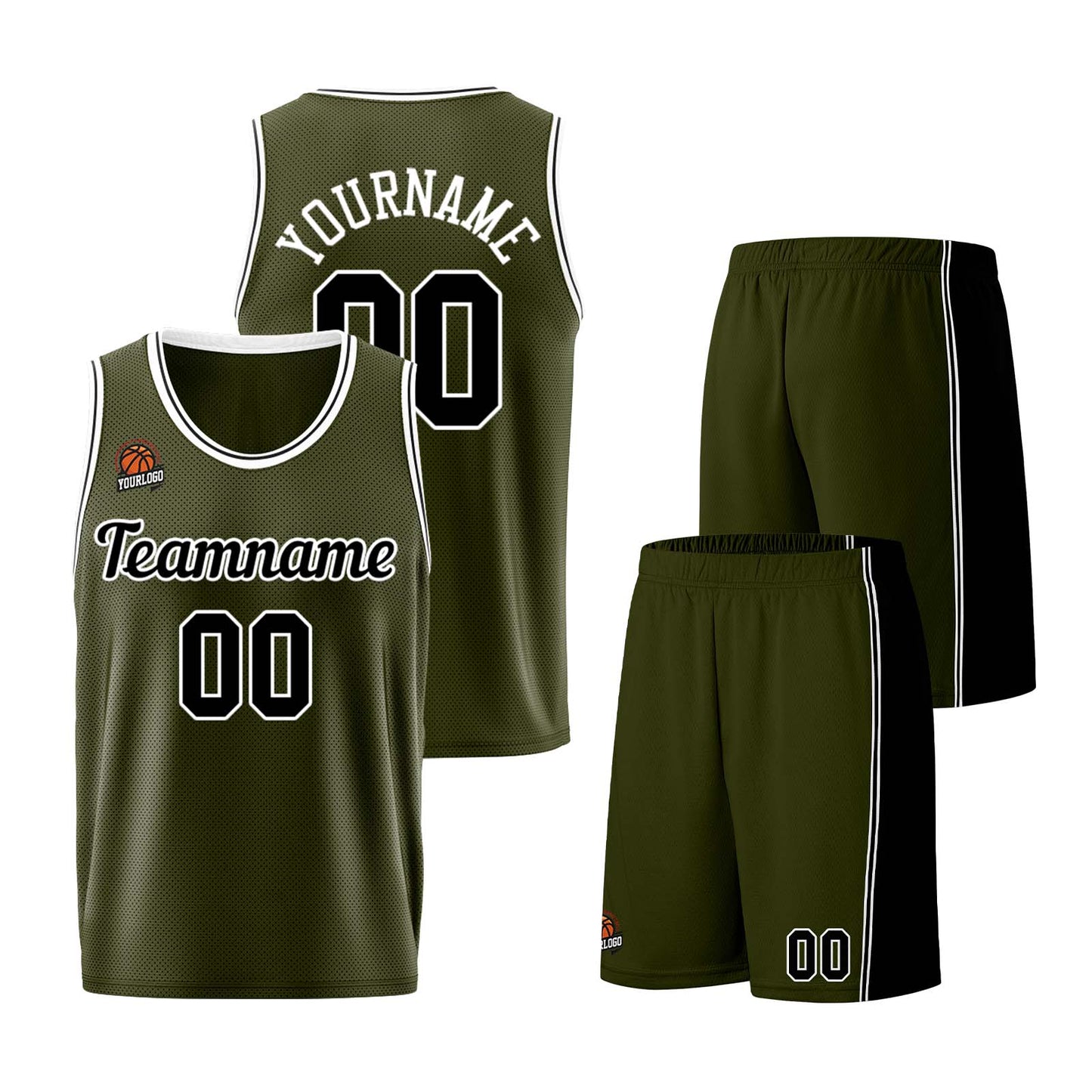 Custom Army Green-Black Basketball Jersey for Men Women Adult Youth Stitched Name Number Logo