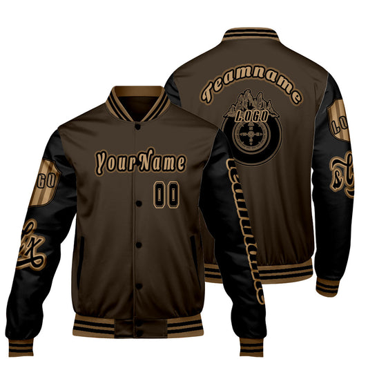 Custom Brown Black Letterman Varsity Jacket Personalized Embroidery Printing