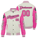 Custom Cream Pink Varsity Jackets for Men Women Youth Personalized Letterman Jackets
