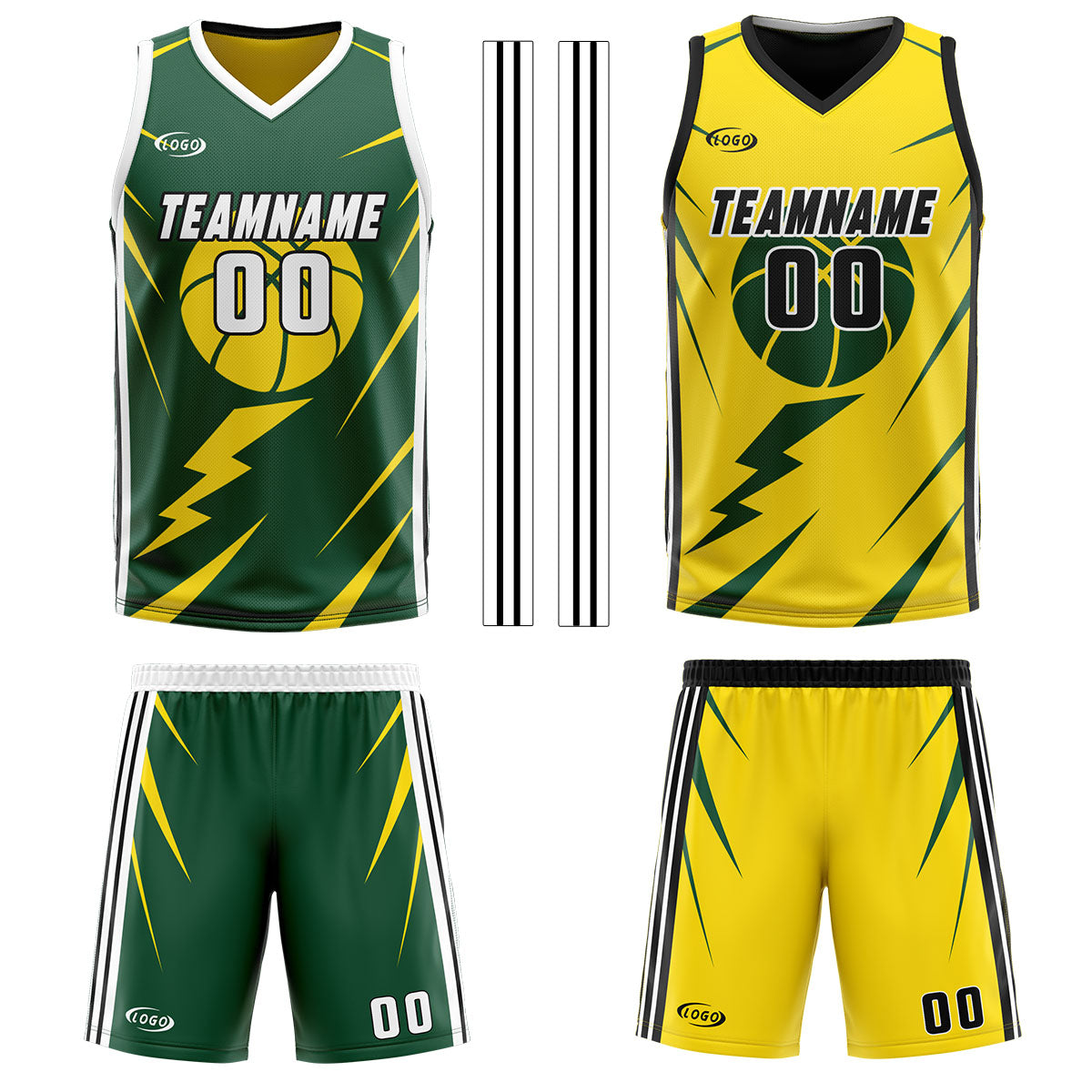Custom Green Yellow Reversible Basketball Suit for Adults and Kids Personalized Jersey