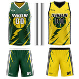 Custom Green Yellow Reversible Basketball Suit for Adults and Kids Personalized Jersey