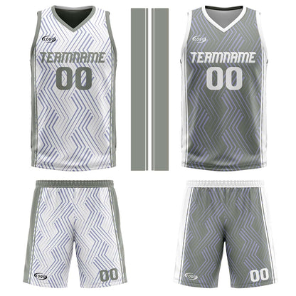 Custom White Grey Reversible Basketball Suit for Adults and Kids Personalized Jersey