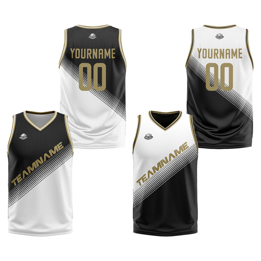 Custom Black White Reversible Basketball Suit for Adults and Kids Personalized Jersey