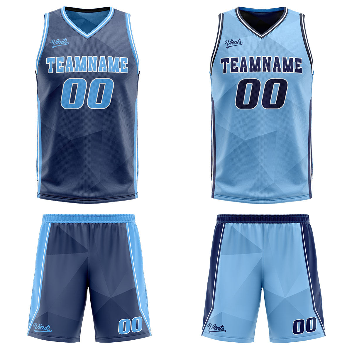 Custom Navy Light Blue Reversible Basketball Suit for Adults and Kids Personalized Jersey