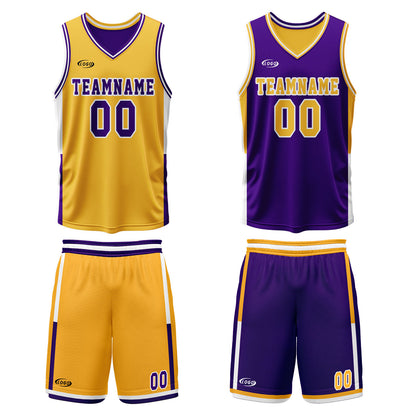 Custom Yellow Purple Reversible Basketball Suit for Adults and Kids Personalized Jersey