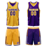Custom Yellow Purple Reversible Basketball Suit for Adults and Kids Personalized Jersey