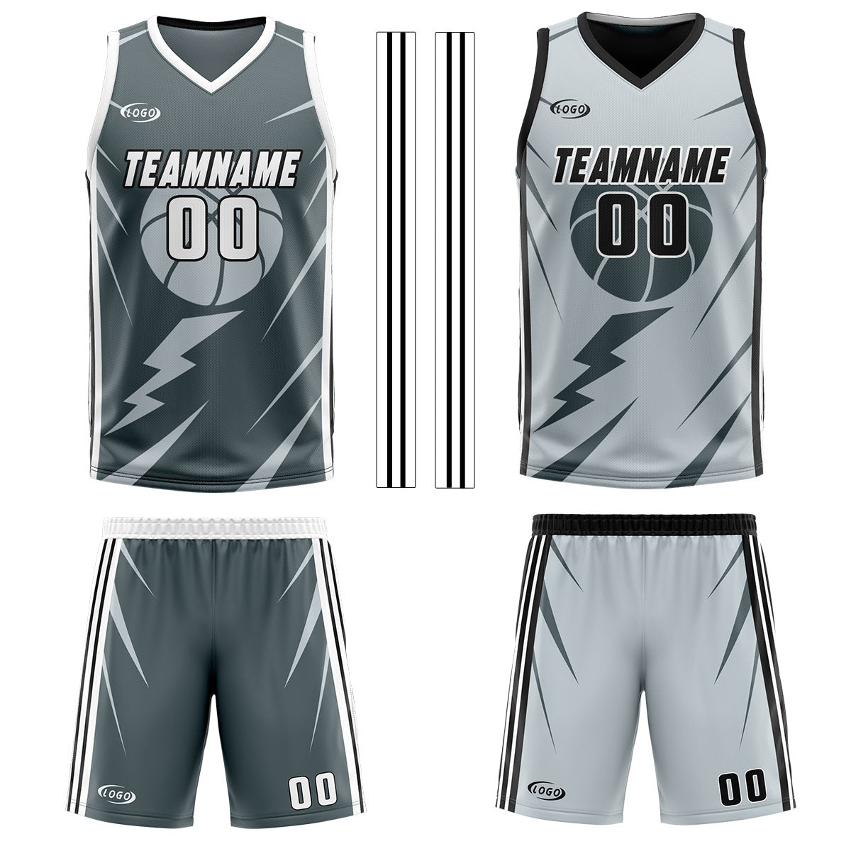 Custom Grey Light Grey Reversible Basketball Suit for Adults and Kids Personalized Jersey