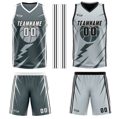 Custom Grey Light Grey Reversible Basketball Suit for Adults and Kids Personalized Jersey