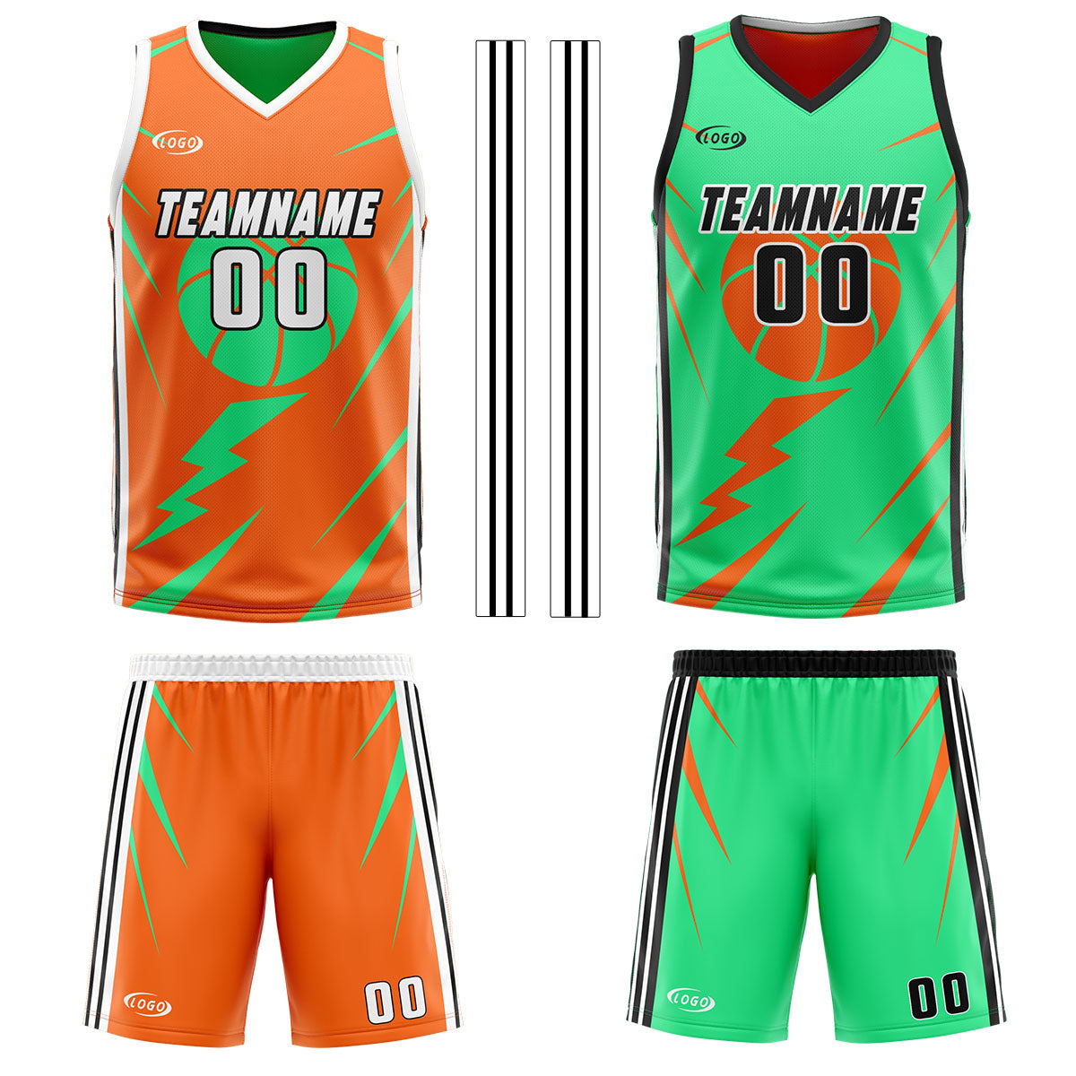 Custom Orange Green Reversible Basketball Suit for Adults and Kids Personalized Jersey