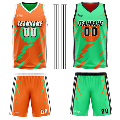Custom Orange Green Reversible Basketball Suit for Adults and Kids Personalized Jersey