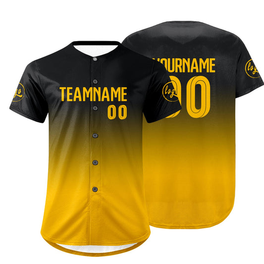 Custom Black Yellow Baseball Jersey Personalized Gradient Team Uniforms Shirt with Name Number