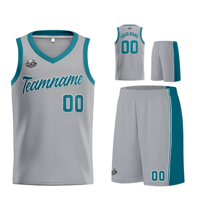Custom Gray Teal Basketball Jersey for Men Women Adult Youth Stitched Name Number Logo