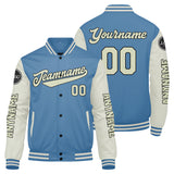 Custom Light Blue Cream Varsity Jackets for Men Women Youth Personalized Letterman Jackets