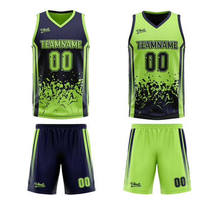 Custom Navy Green Reversible Basketball Suit for Adults and Kids Personalized Jersey