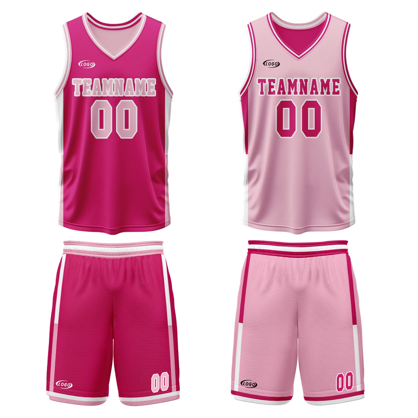 Custom Rose Red Pink Reversible Basketball Suit for Adults and Kids Personalized Jersey