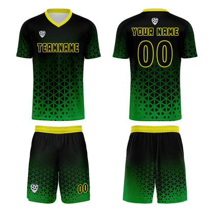 Custom Green Yellow Uniform Jersey Kids Adults Personalized Set Jersey Shirt